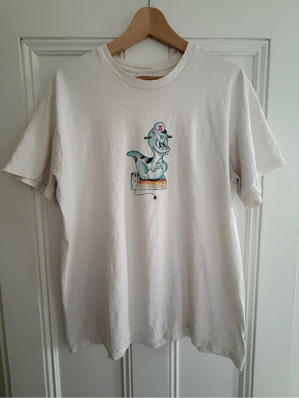 Supreme White Tee with Teal Cartoon Graphic